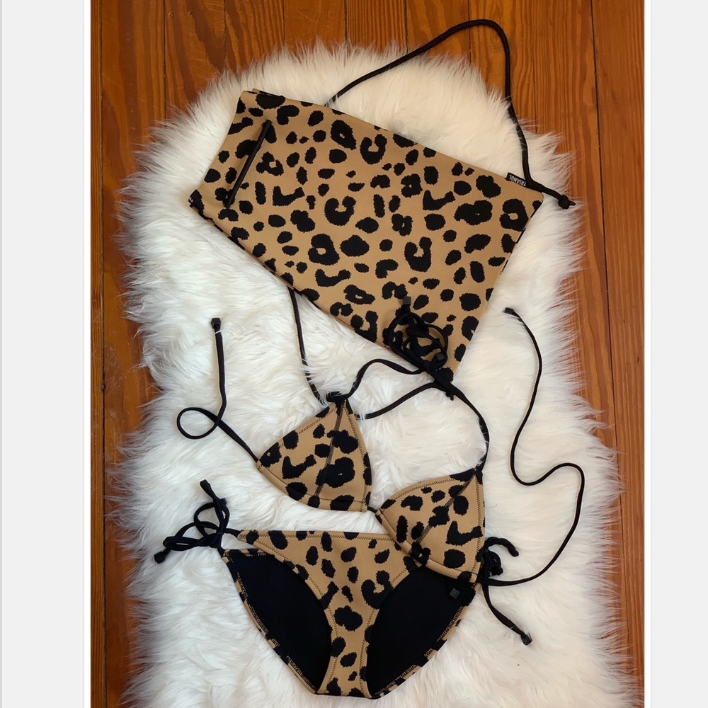 TRIANGL leopard print neoprene bikini with tote